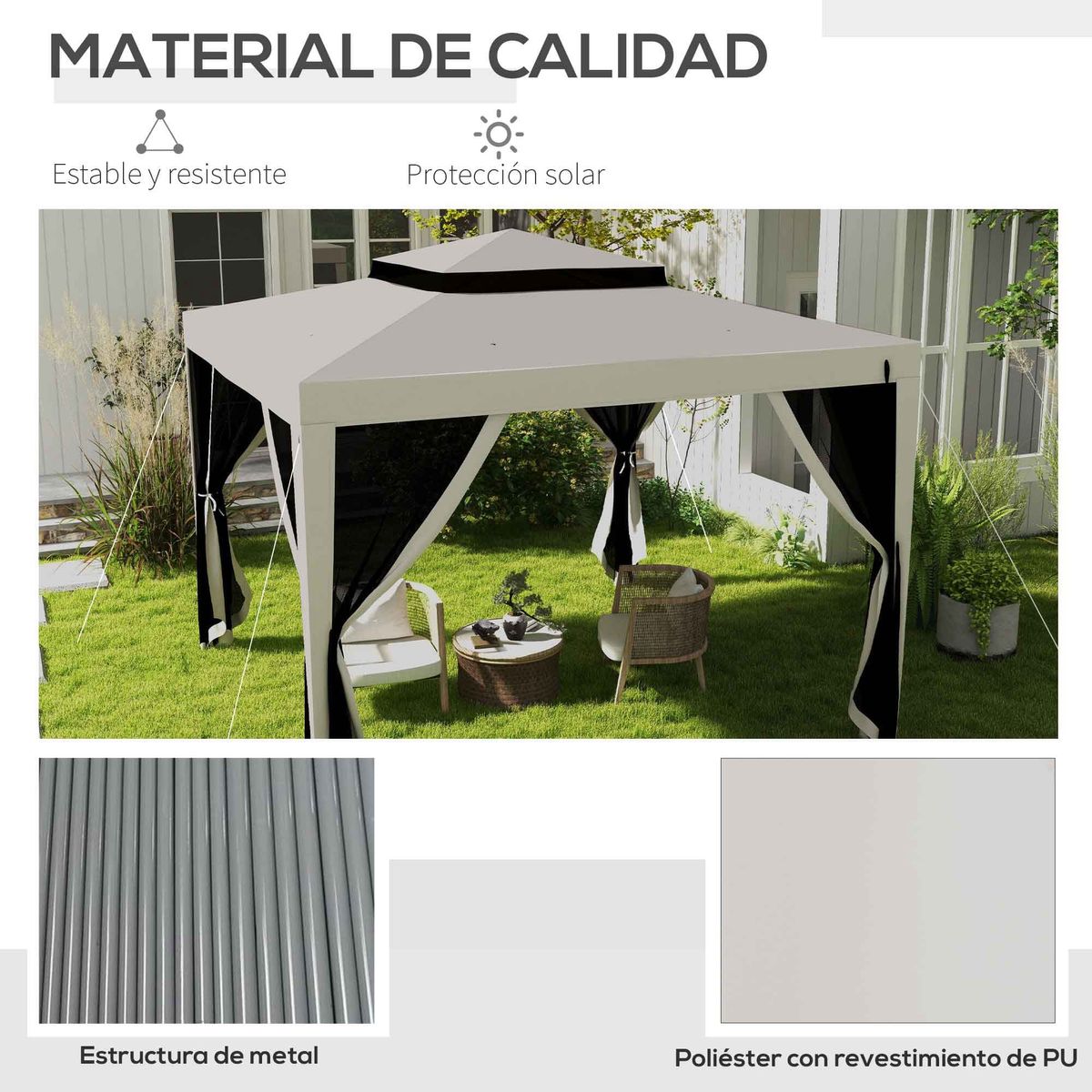 Cenador-Girasol-Outsunny-mosquiteras-laterales-crema-268x297x297-cm