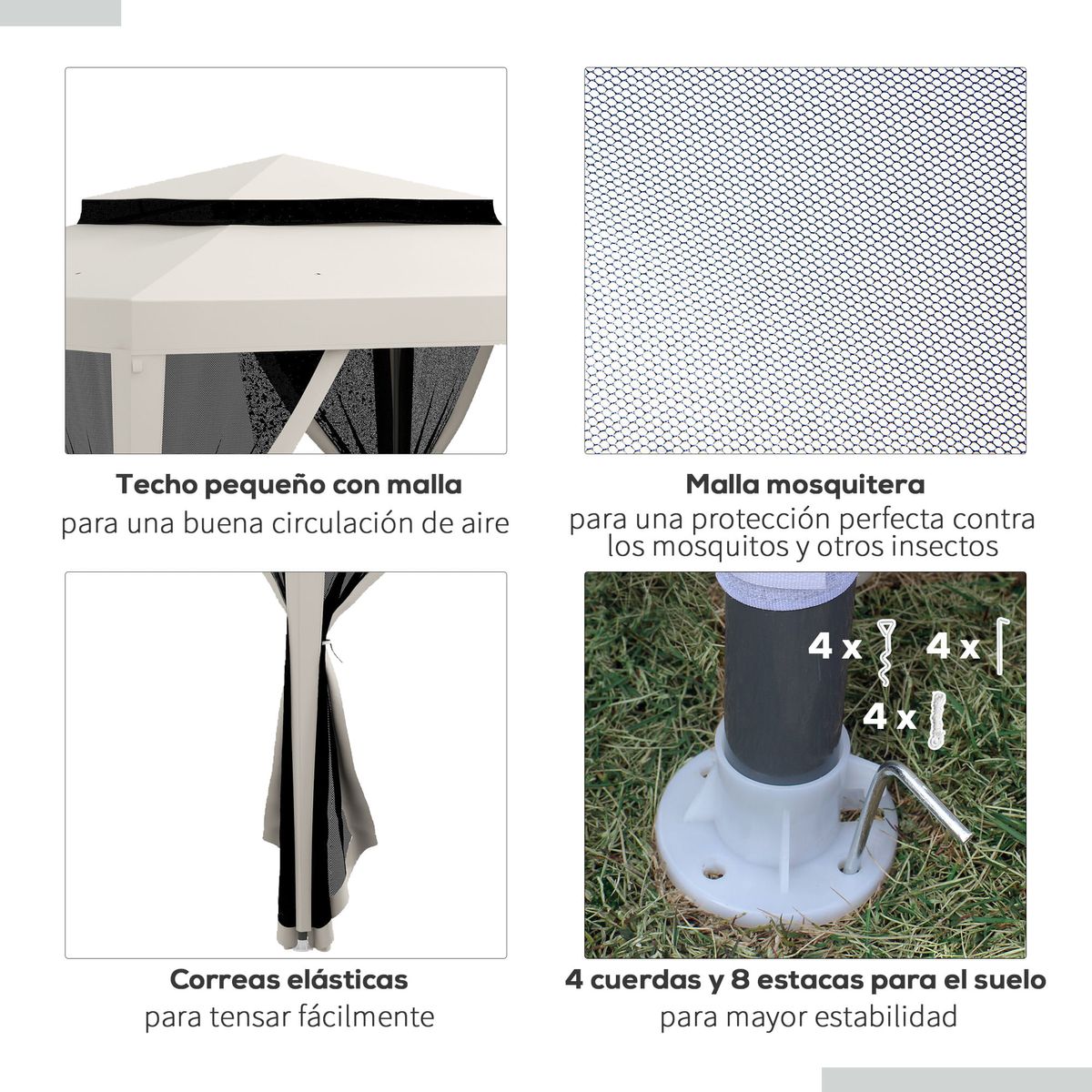 Cenador-Girasol-Outsunny-mosquiteras-laterales-crema-268x297x297-cm