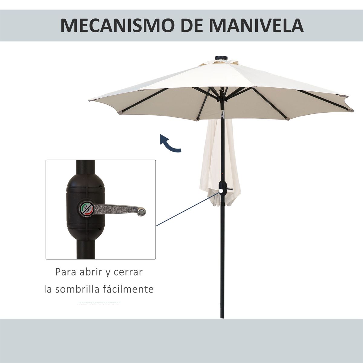 Sombrilla-Ambar-Outsunny-inclinable---24-luces-LED-crema-Ø268x238-cm