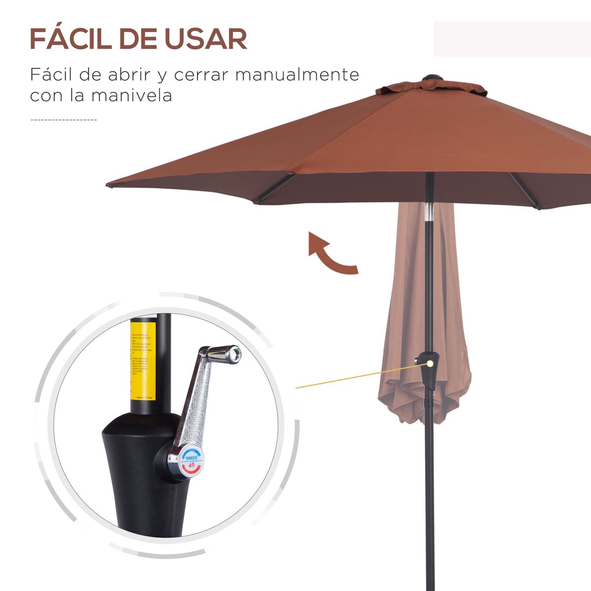 Sombrilla-Toroni-Outsunny-reclinable---manivela-marron-Ø260x235-cm