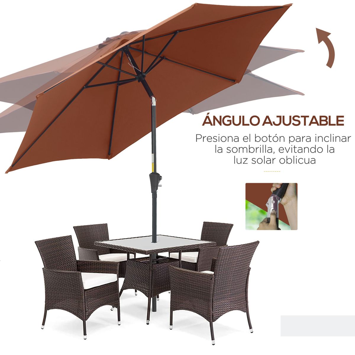 Sombrilla-Toroni-Outsunny-reclinable---manivela-marron-Ø260x235-cm