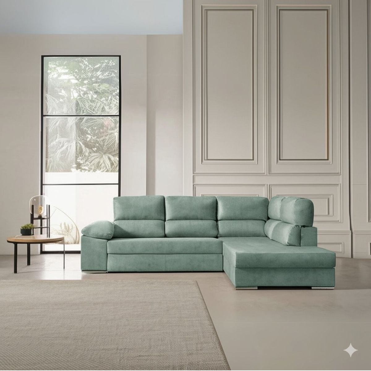 Sofa-cama-chaiselongue-Fiorella-Velare-3-plazas-derecha-turquesa-105x285x200-cm-ambientada-dos