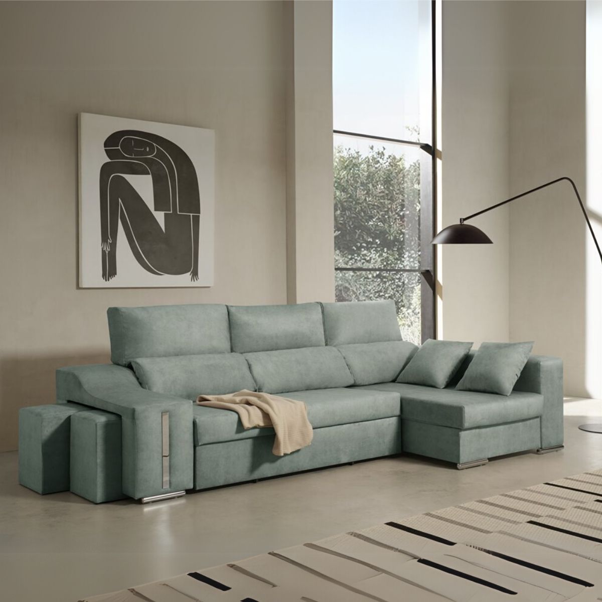 Sofa-cama-chaiselongue-Giuliana-Velare-3-plazas--2-pufs-derecha-turquesa105x264x145-cm-