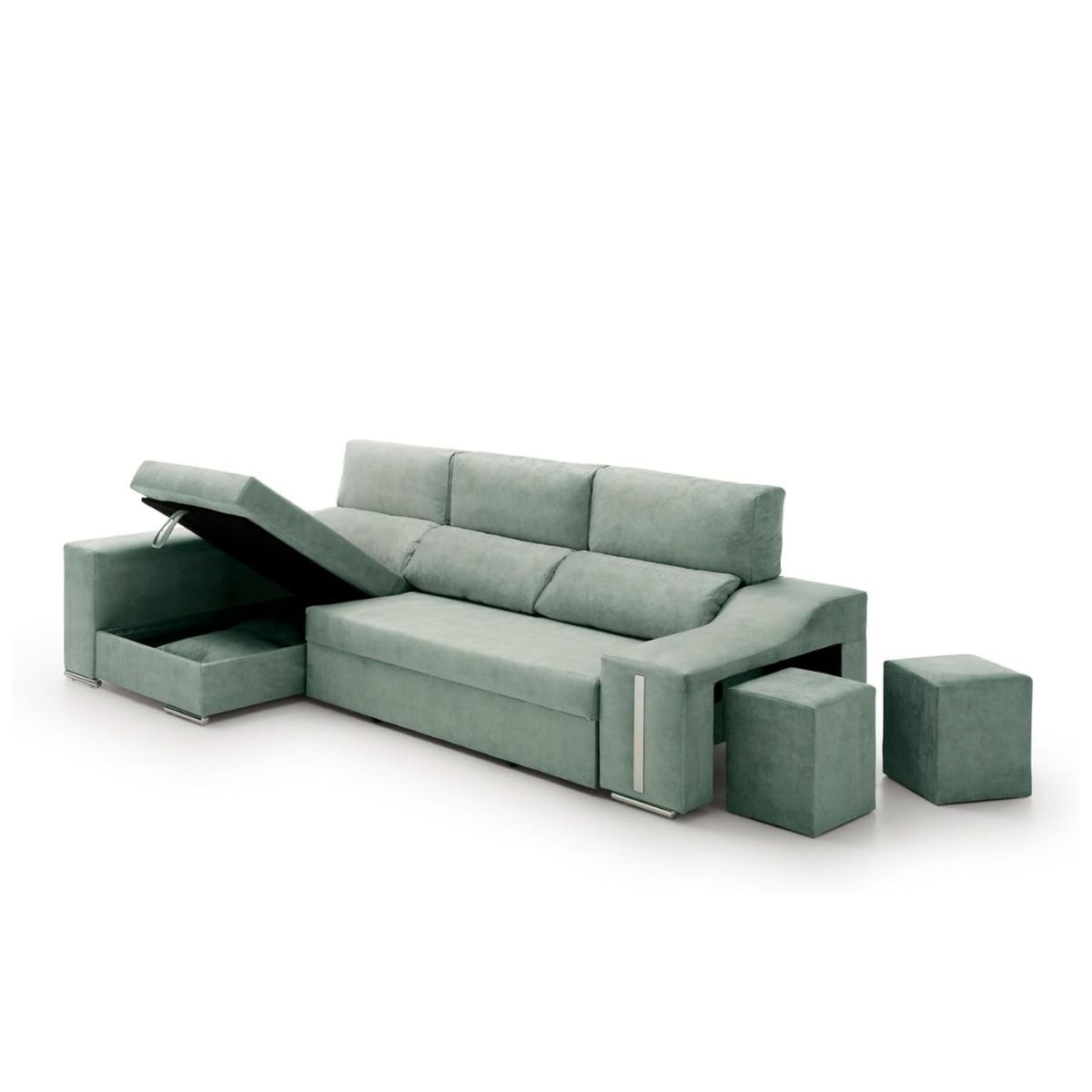 Sofa-cama-chaiselongue-Giuliana-Velare-3-plazas---2-pufs-izquierda-turquesa-105x264x145-cm