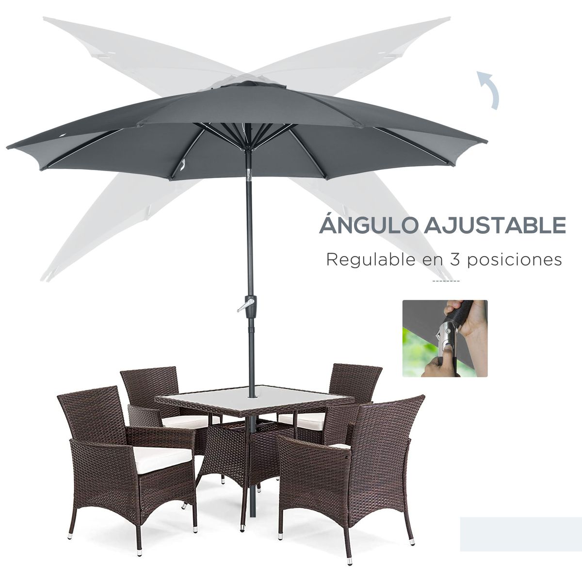 Sombrilla-Florencia-Outsunny-manivela---techo-inclinable-negro-Ø300x252-cm