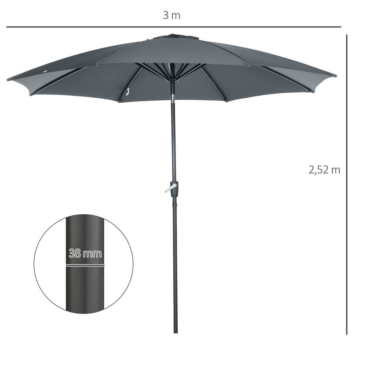 Sombrilla-Florencia-Outsunny-manivela---techo-inclinable-negro-Ø300x252-cm