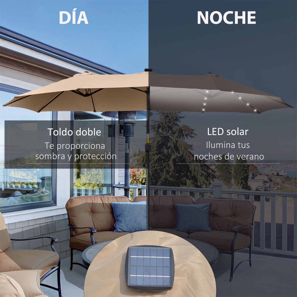 Sombrilla-doble-Buffalo-Outsunny-2-niveles---48-luces-LED---manivela-beige-240x450x265-cm