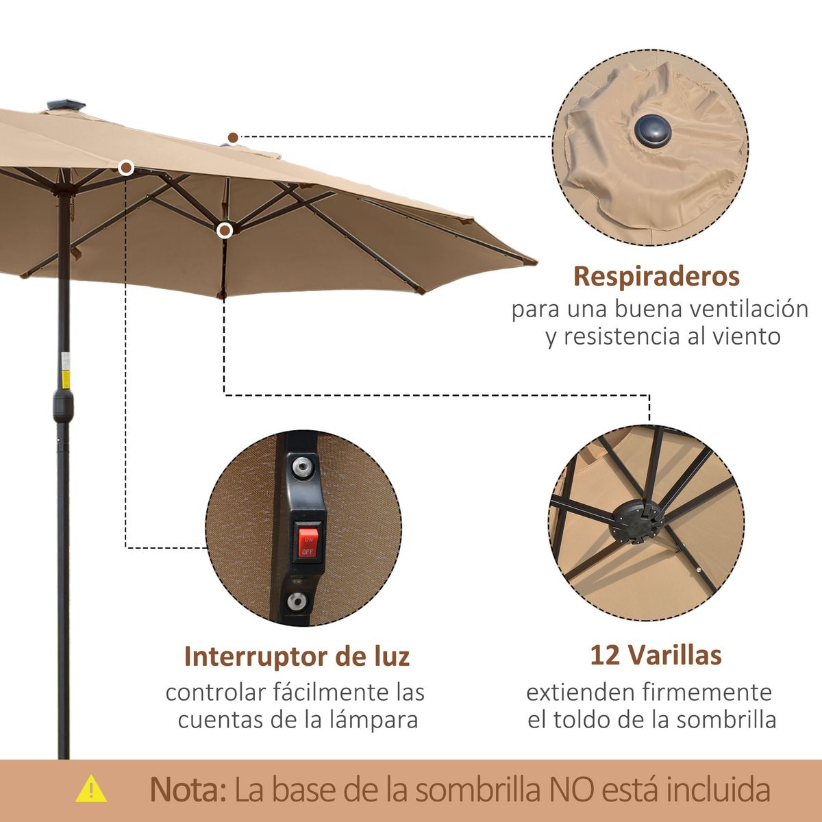 Sombrilla-doble-Buffalo-Outsunny-2-niveles---48-luces-LED---manivela-beige-240x450x265-cm