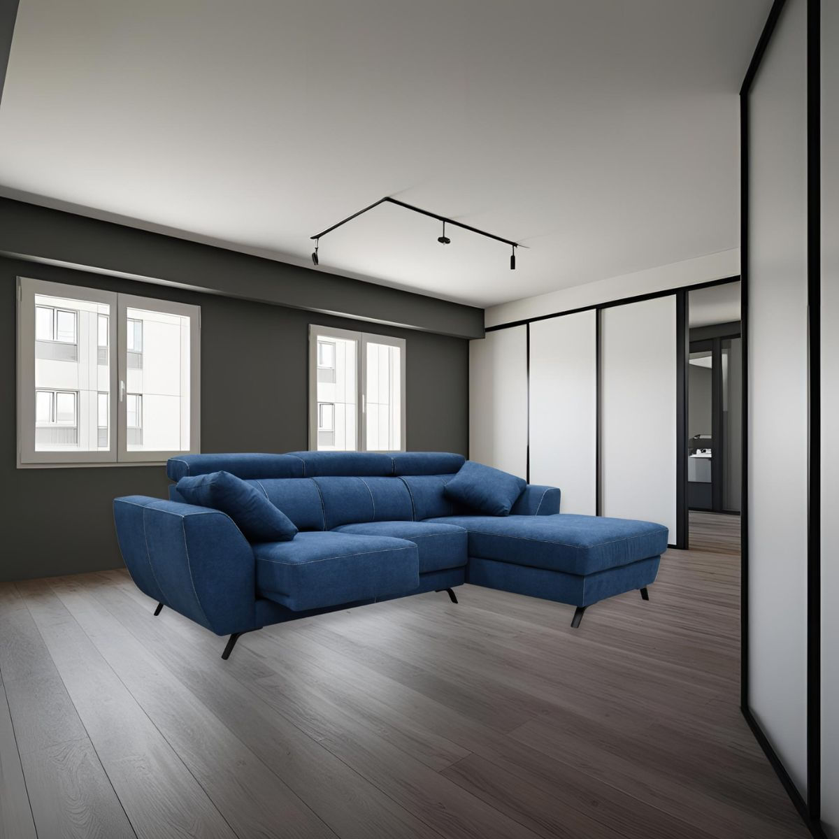 Sofa-chaiselongue-Cerdeña-3-plazas-deslizante---reclinable---almohadas-azul-oscuro-100x270x170-cm-