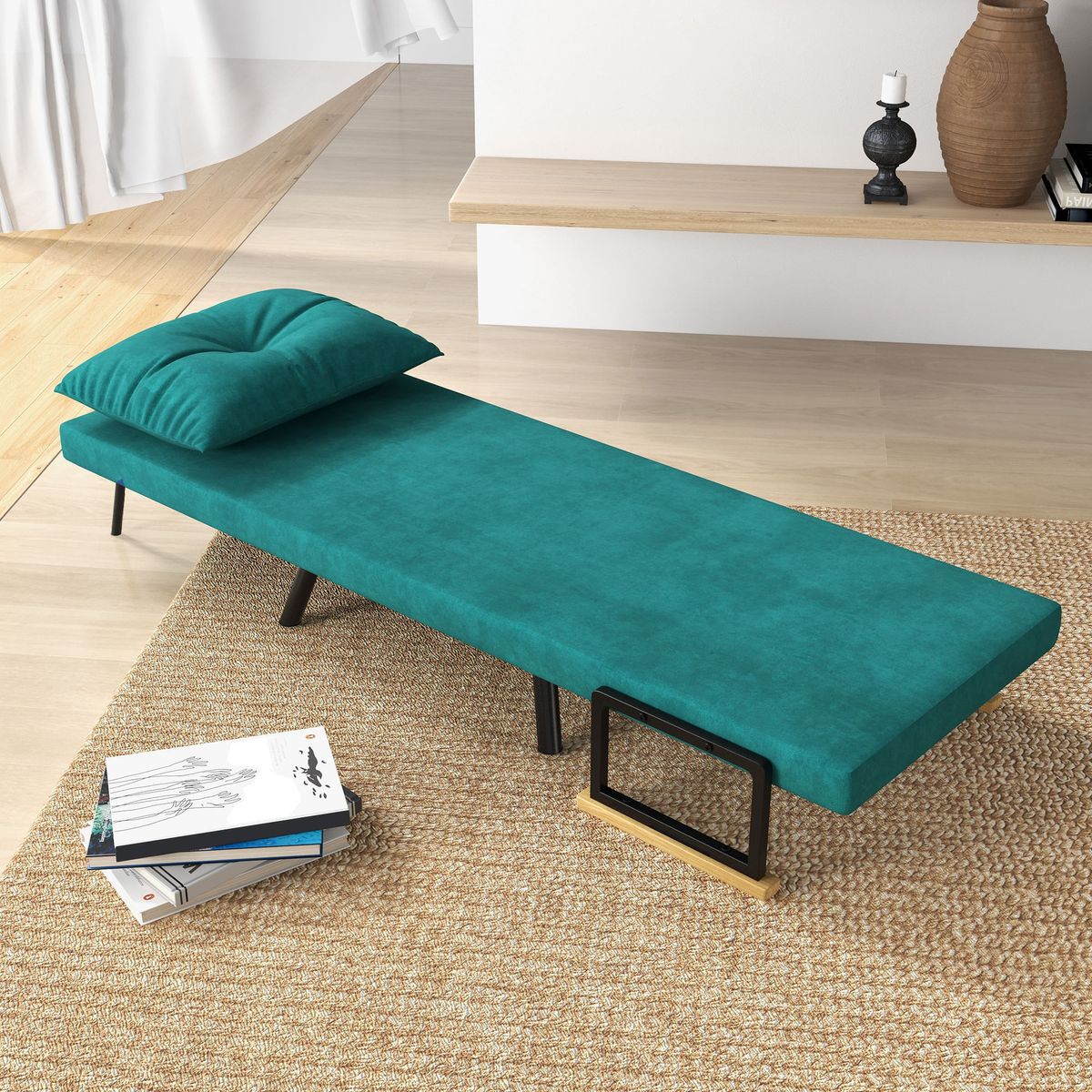 Sofa-cama-Prisma-Homcom-individual-convertible-4-en-1-verde-81x73x63cm