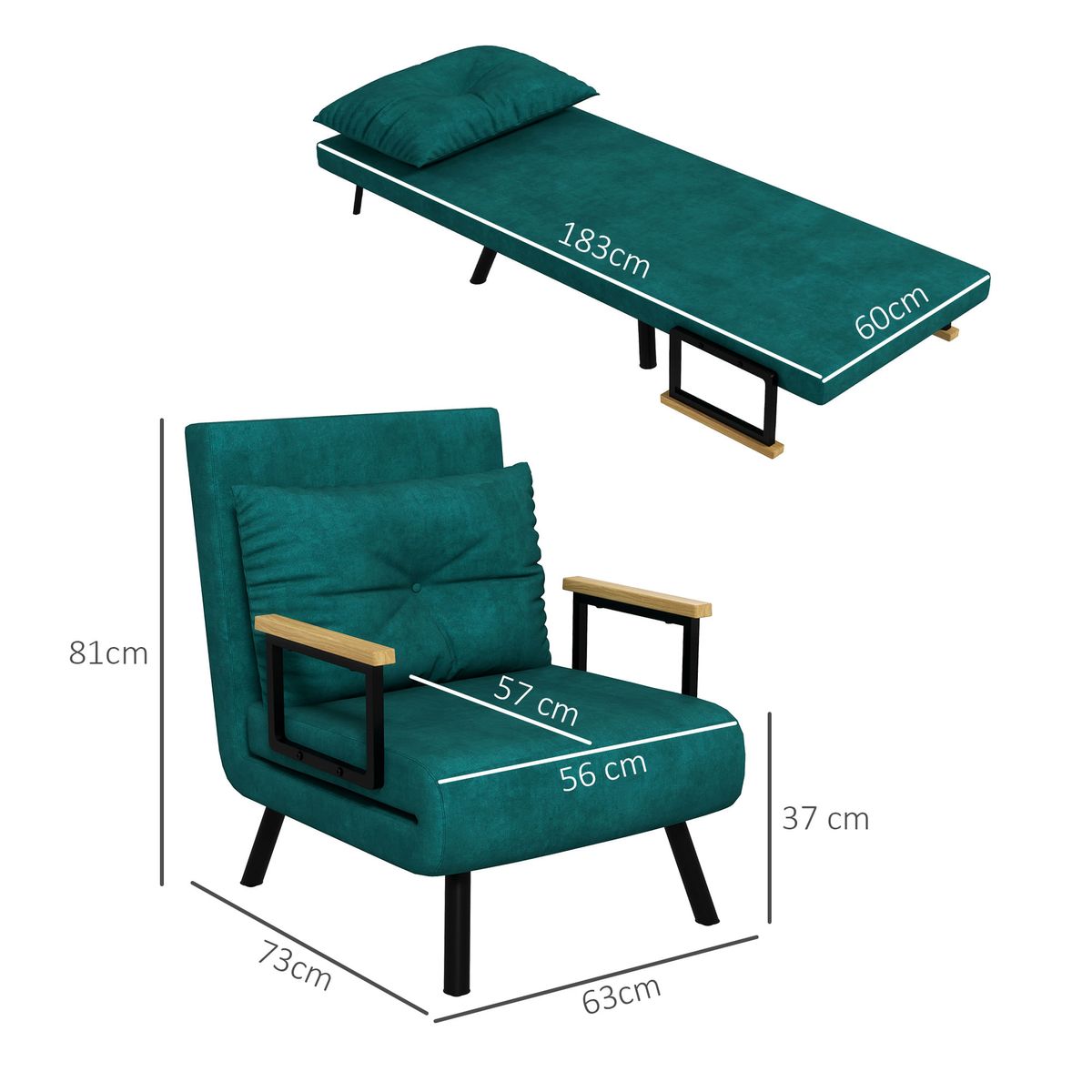 Sofa-cama-Prisma-Homcom-individual-convertible-4-en-1-verde-81x73x63cm