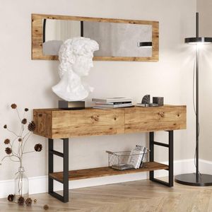 Recibidor Yurupa con espejo + puerta abatible natural/negro 75x139x43 cm