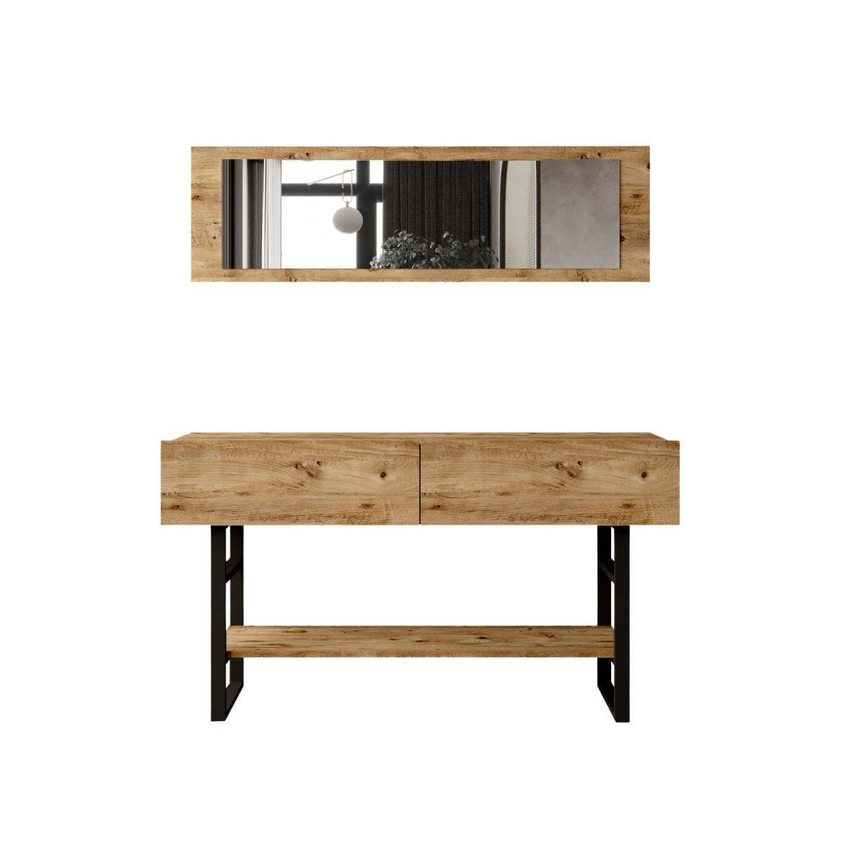 Aparador-Yurupa-con-espejo---puerta-abatible-natural-negro-75x139x43-cm-fondo-blanco