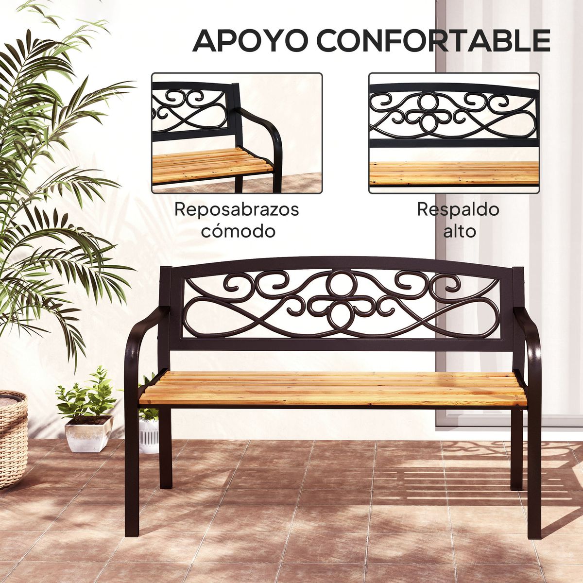 Banco-de-jardin-Renata-Outsunny-2-plazas-respaldo-forjado-negro-marron-80x127x56-cm-