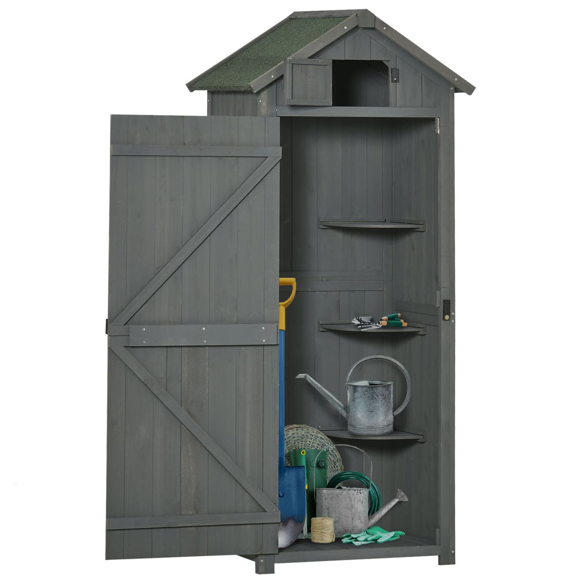 Cobertizo-de-almacenaje-Outsunny-3-estantes---2-puertas-gris-153x67x45-cm-2