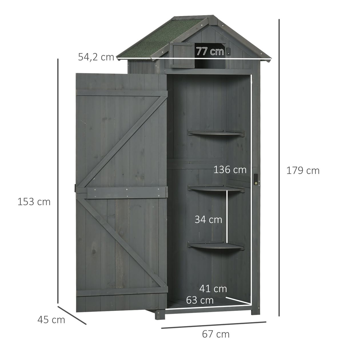Cobertizo-de-almacenaje-Outsunny-3-estantes---2-puertas-gris-153x67x45-cm-3