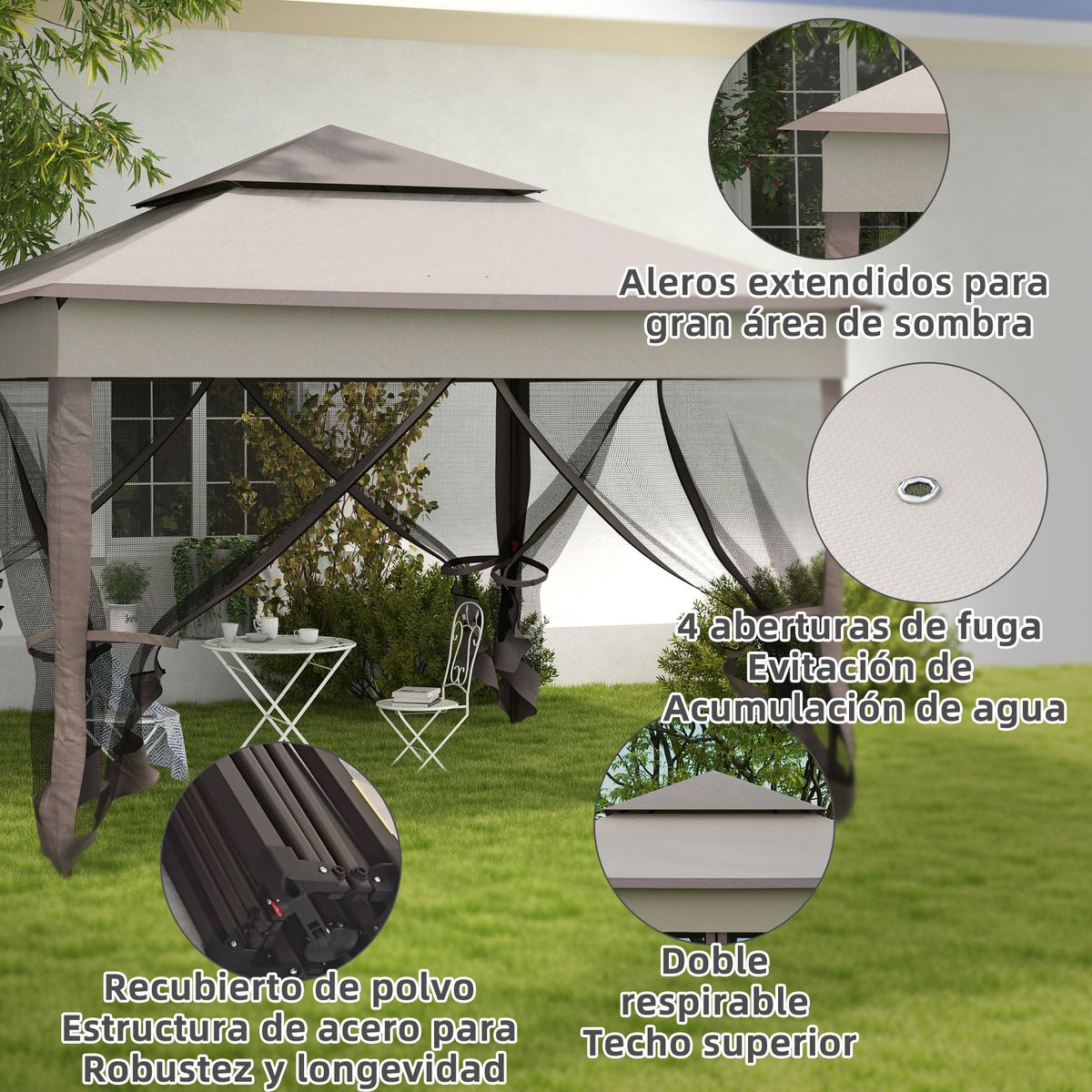 Carpa-Baguo-Outsunny-plegable-4-mosquiteras-gris-270x325x325-cm