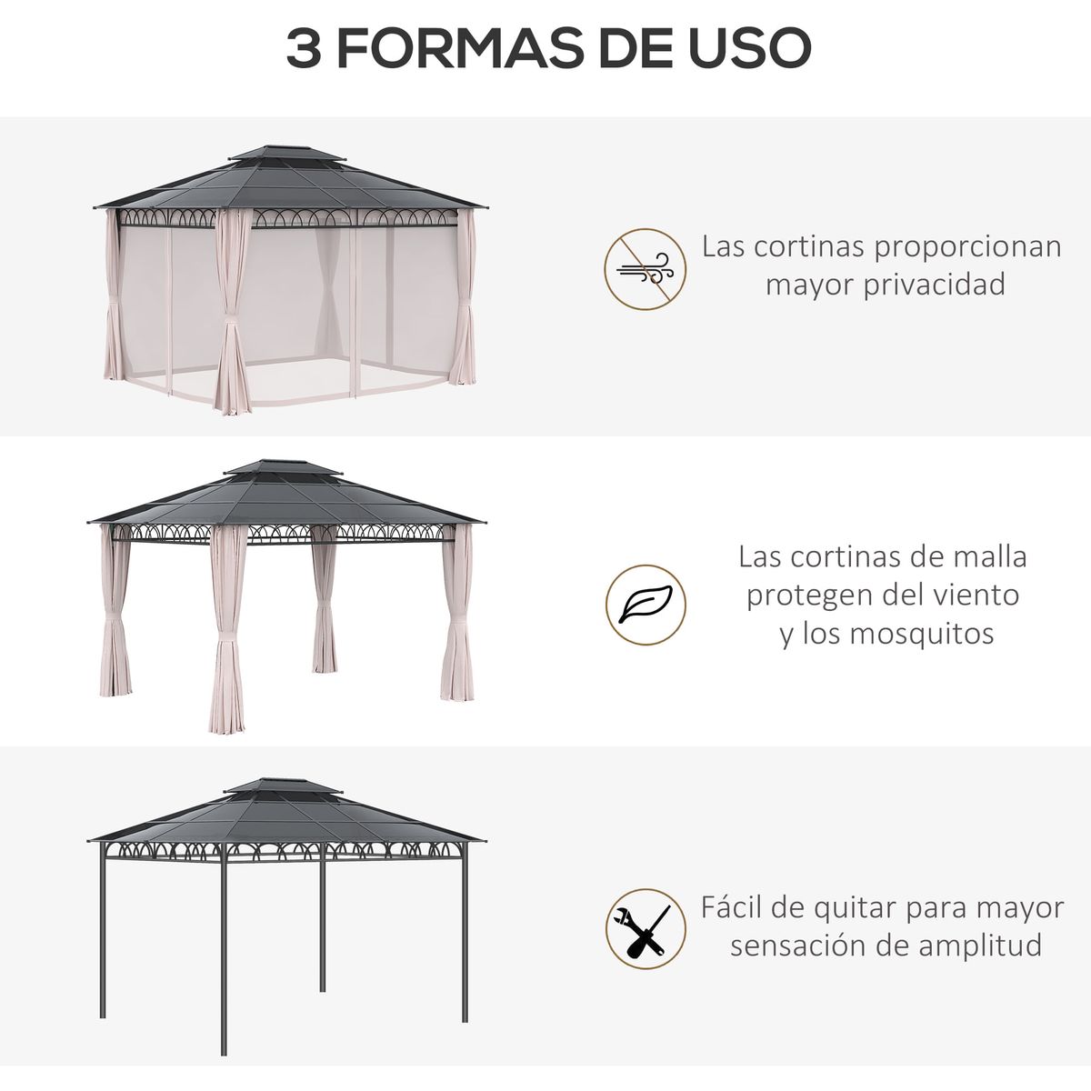 Cenador-Mark-Outsunny-doble-techo---cortinas---mosquiteras-negro-crema-278x360x300-cm-