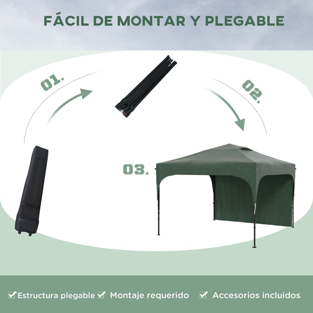 Cenador-Tamy-Outsunny-plegable---altura-ajustable---pared-lateral-verde-265x300x300-cm-