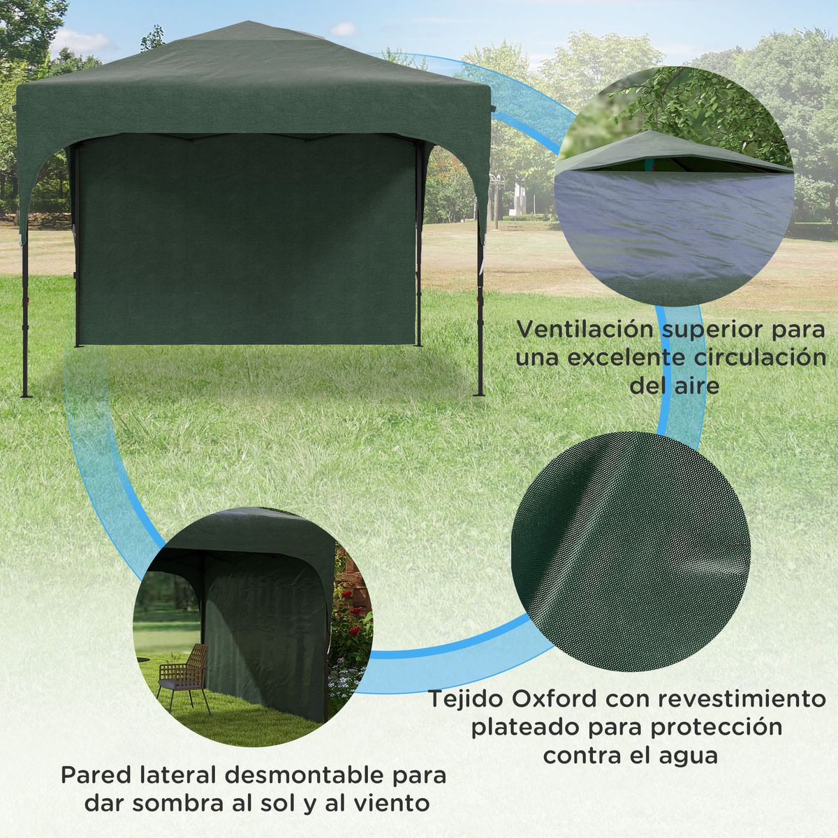 Cenador-Tamy-Outsunny-plegable---altura-ajustable---pared-lateral-verde-265x300x300-cm-