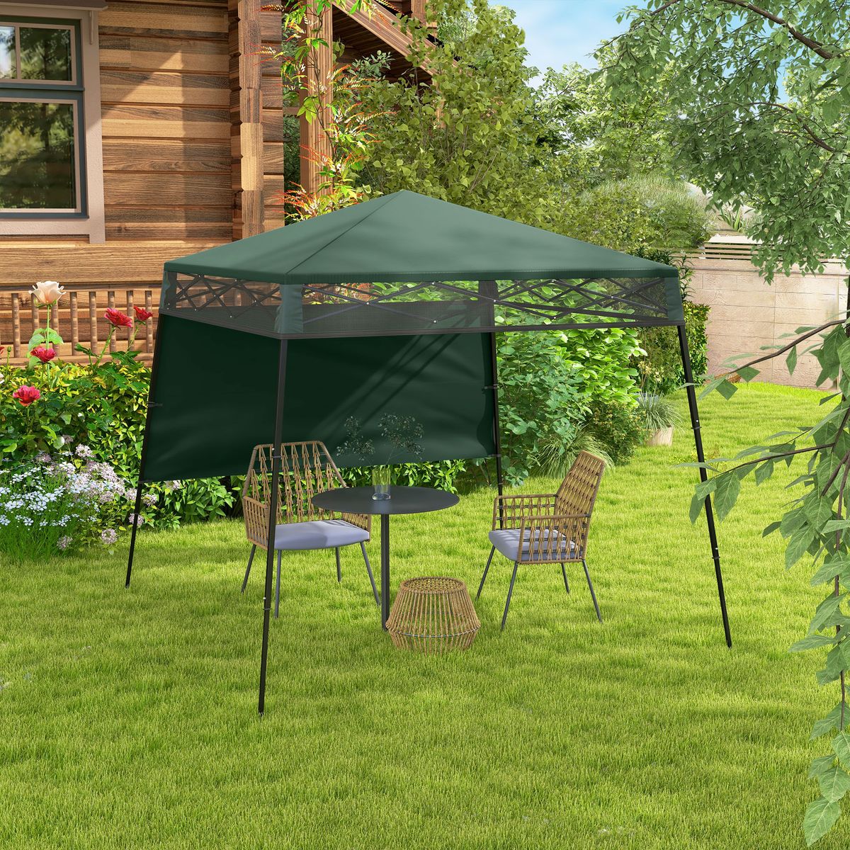 Carpa-Billy-Outsunny-plegable---altura-ajustable---pared-lateral-verde-200x220x220-cm
