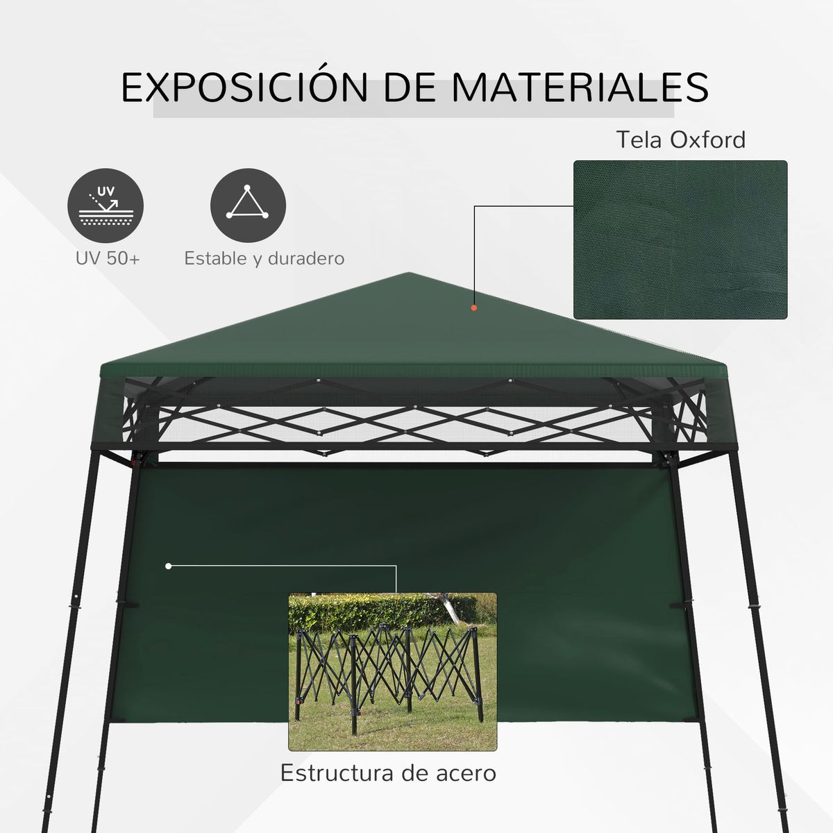 Carpa-Billy-Outsunny-plegable---altura-ajustable---pared-lateral-verde-200x220x220-cm