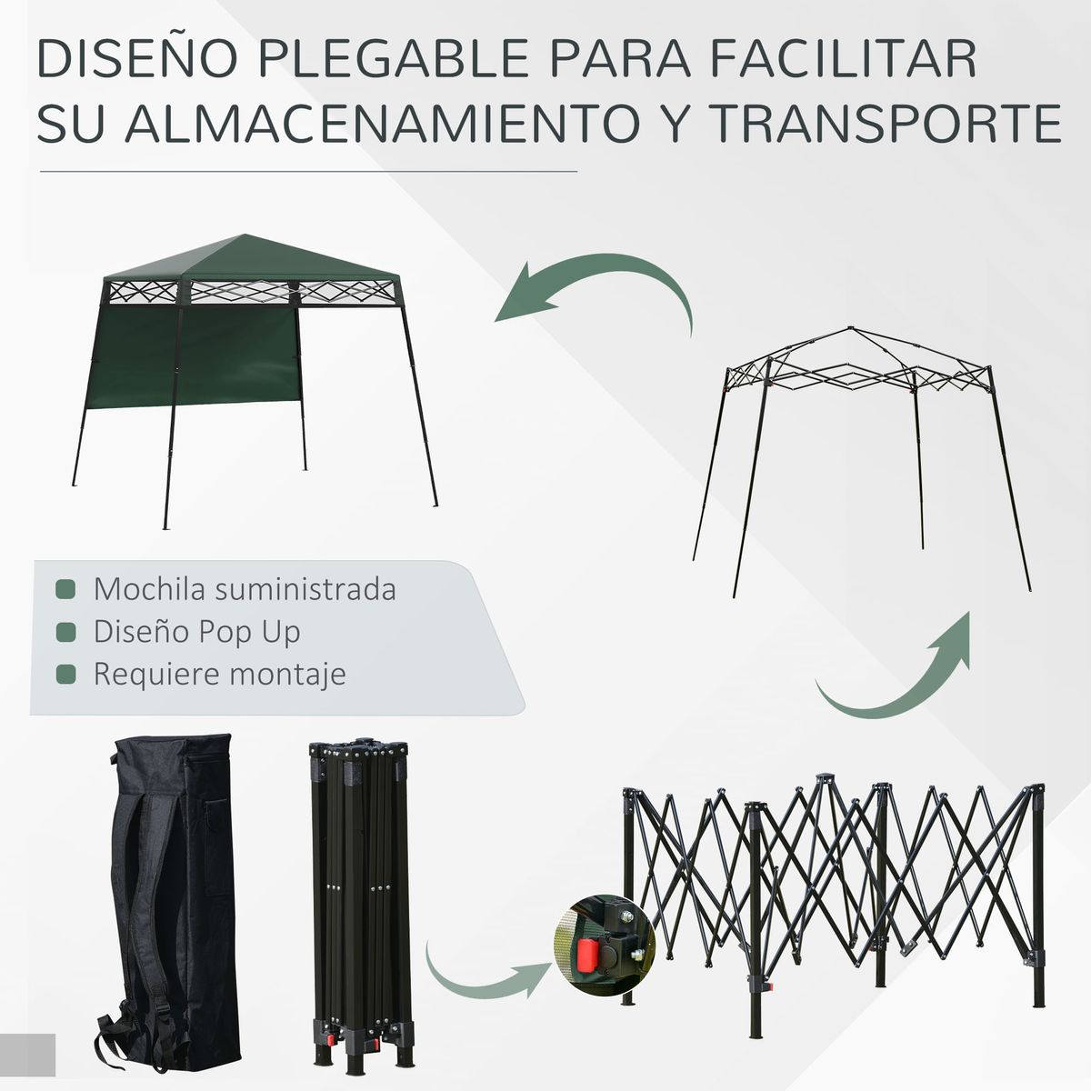 Carpa-Billy-Outsunny-plegable---altura-ajustable---pared-lateral-verde-200x220x220-cm