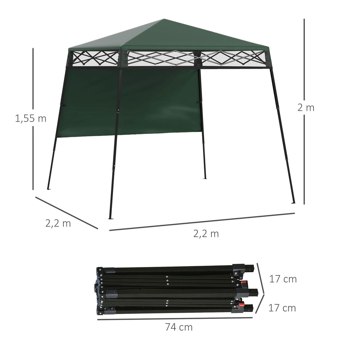 Carpa-Billy-Outsunny-plegable---altura-ajustable---pared-lateral-verde-200x220x220-cm