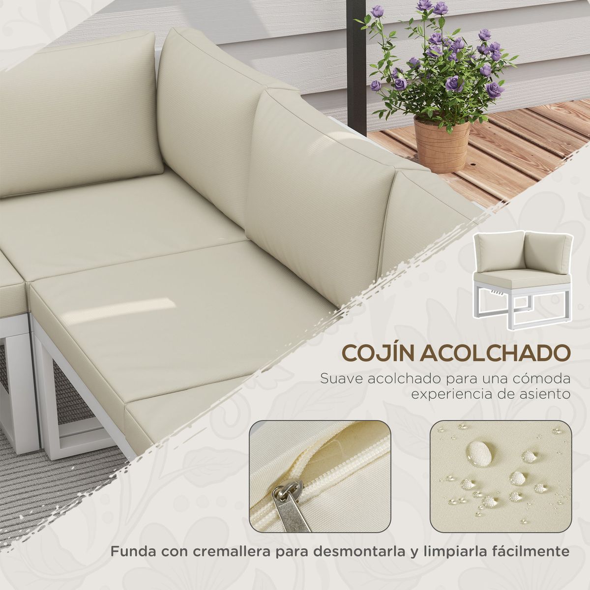Conjunto-de-jardin-Manila-Outsunny-sofa-reclinable---mesa-crema