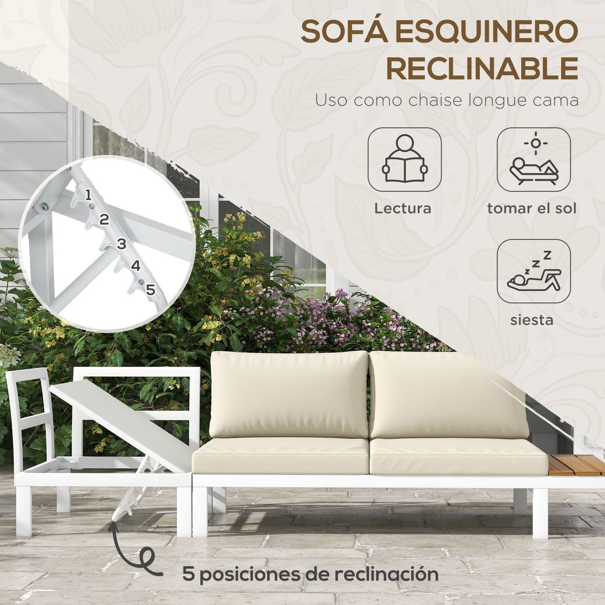 Conjunto-de-jardin-Manila-Outsunny-sofa-reclinable---mesa-crema
