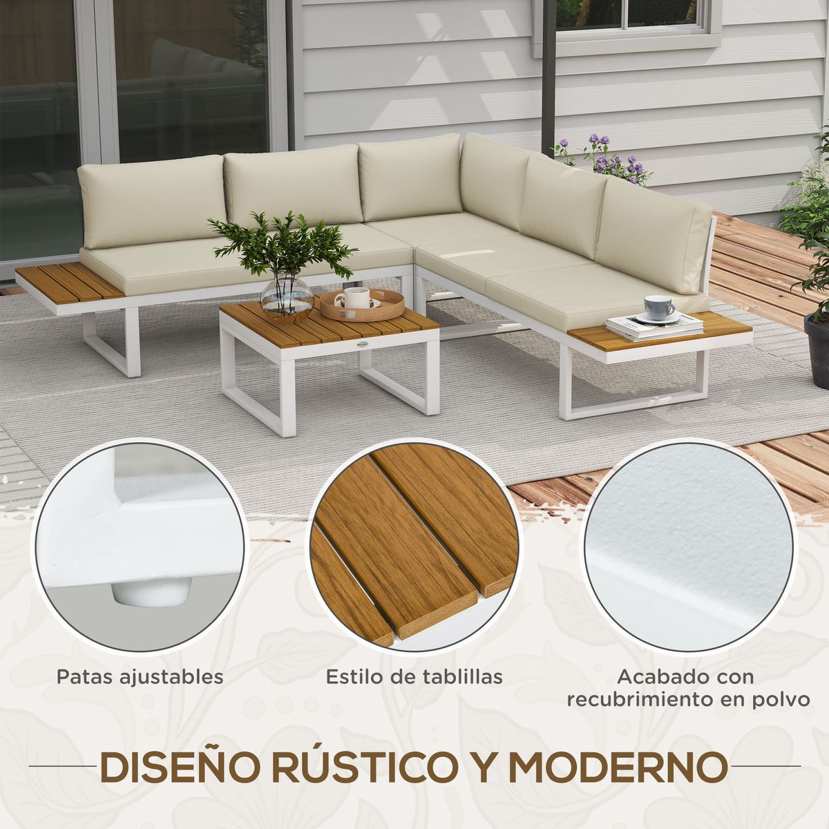 Conjunto-de-jardin-Manila-Outsunny-sofa-reclinable---mesa-crema