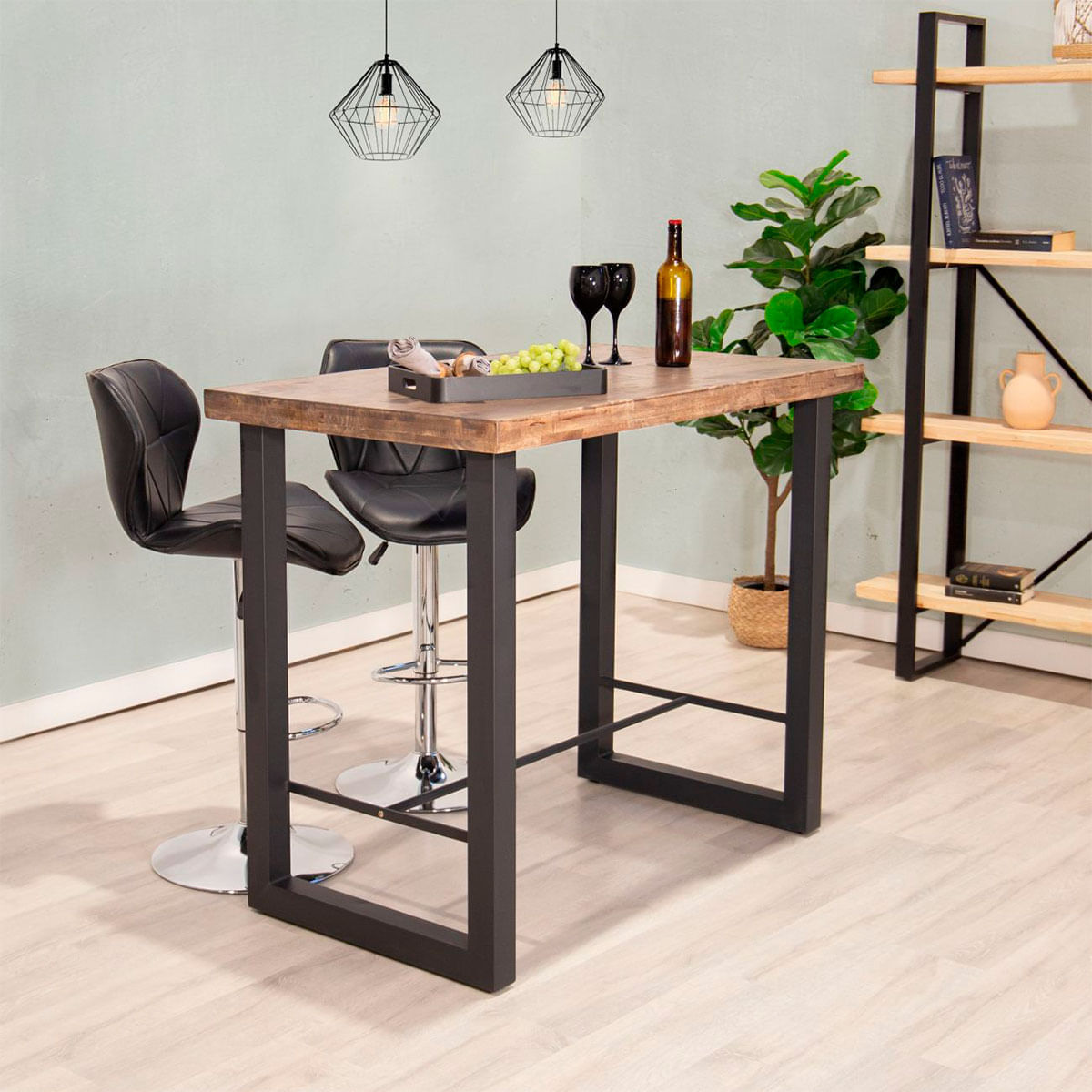 Mesa-alta-de-comedor-Loft-diseño-nordico-roble-American-negro-100x120x70-cm-ambientada
