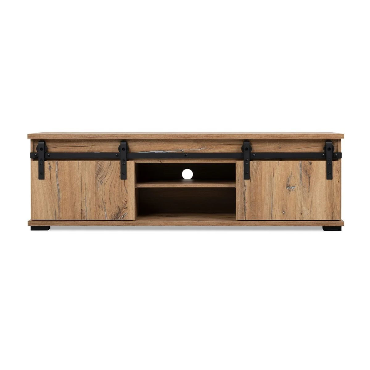 Mueble-de-TV-Manzano-2-puertas-correderas-roble-50x160x40-cm-frontal