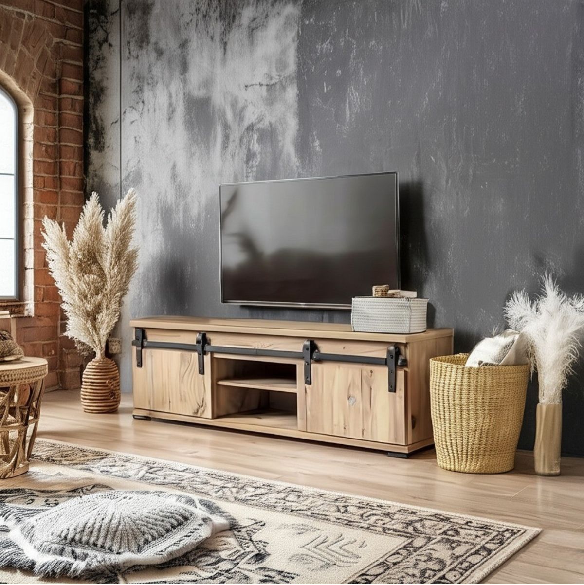 Mueble-de-TV-Manzano-2-puertas-correderas-roble-50x160x40-cm-ambientada