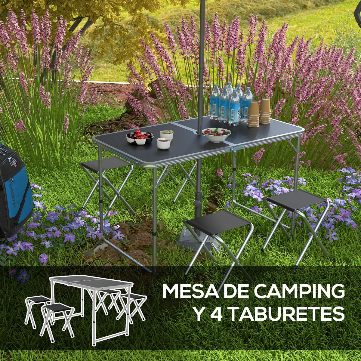 Conjunto-de-jardin-Primrose-Outsunny-mesa---4-taburetes-plegables-gris