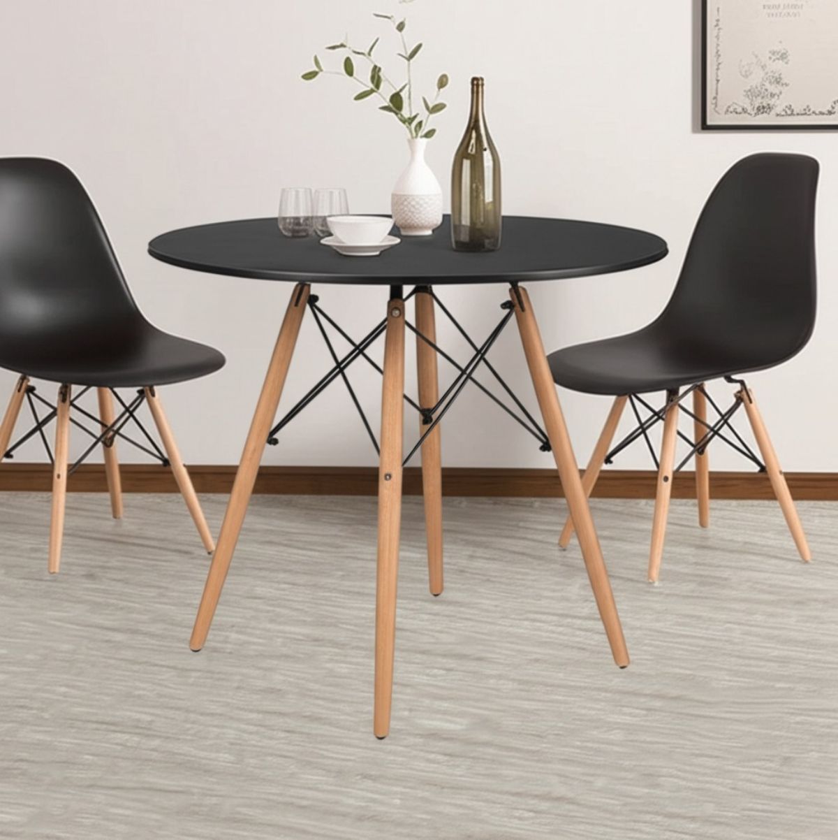 Mesa-de-comedor-Dinamarca-diseño-redondo-negro-Ø80-cm--ambientada-dos