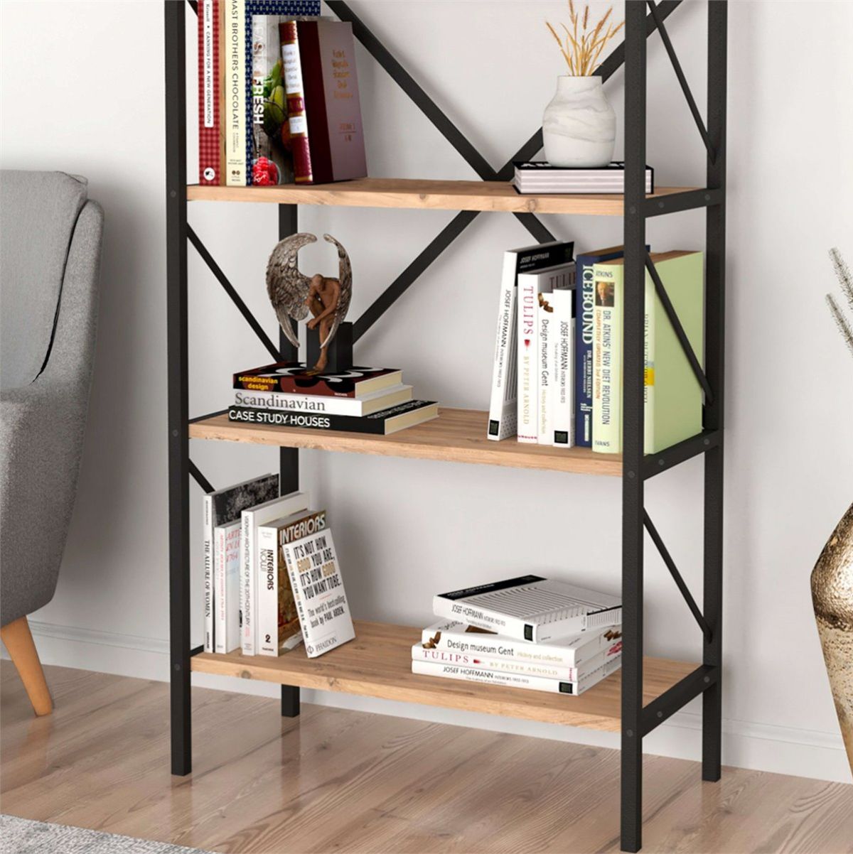 Estanteria-Safir-5-estantes-natural-negro-160x66x34-cm-detalle