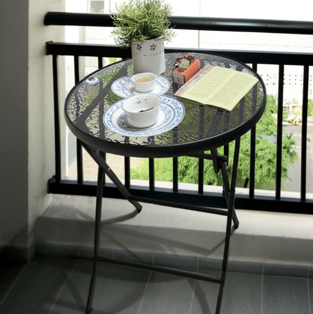 Mesa-de-jardin-diseño-plegable-acero-antracita-Ø60x70-cm-ambientada-detalle