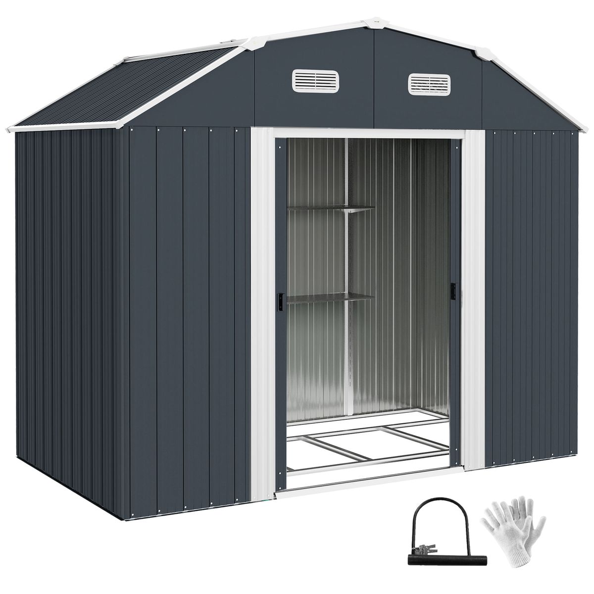 Caseta-de-jardin-Toronto-Outsunny-puertas-correderas---ventilacion-gris-1985x238x132-cm-