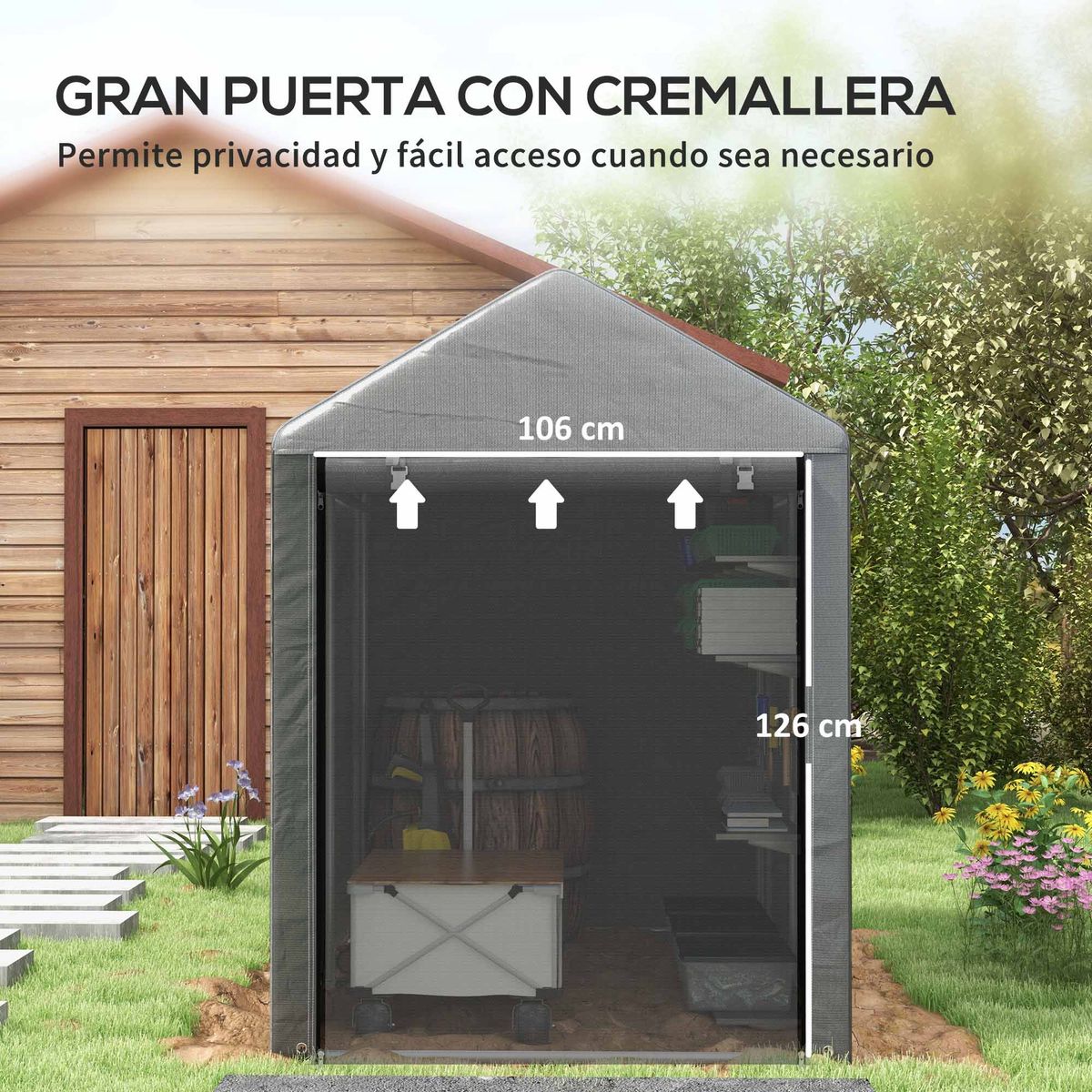 Carpa-Victoria-Outsunny-puerta-con-cremallera-gris-165x120x180-cm