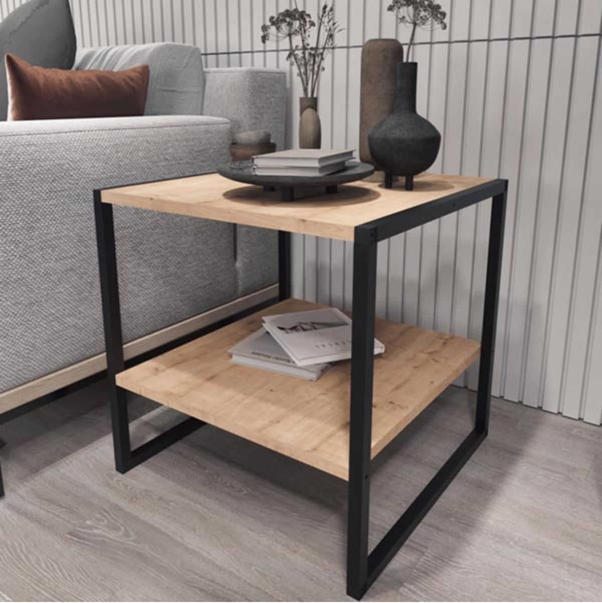 Mesa-de-centro-Delia-con-estantes-natural-negro-56x50x50-cm