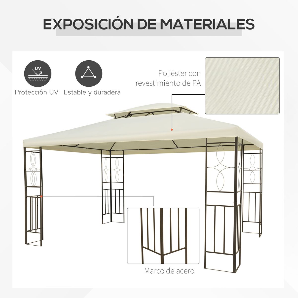 Cenador-Copete-Outsunny-doble-techo-crema-270x295x392-cm