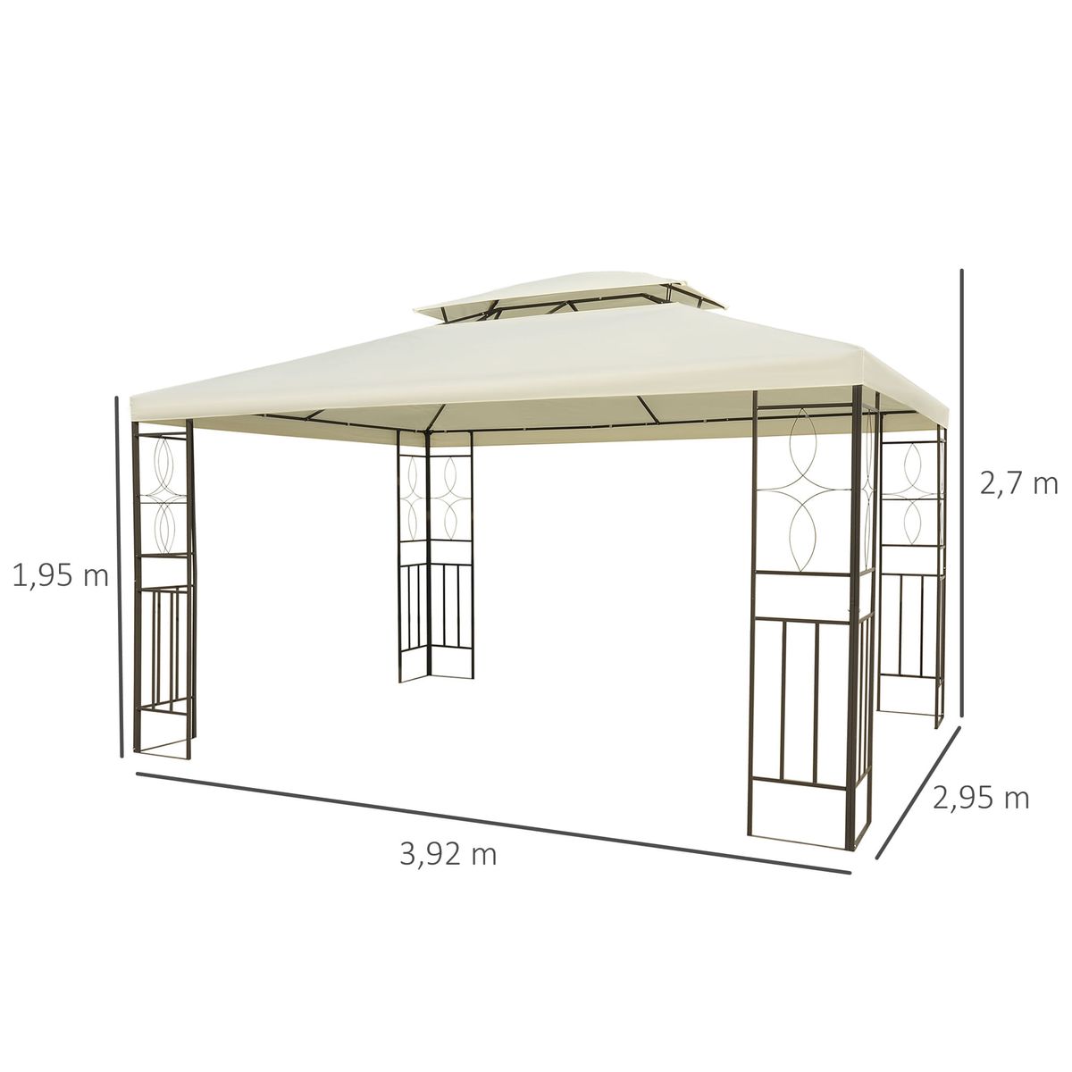 Cenador-Copete-Outsunny-doble-techo-crema-270x295x392-cm-medidas