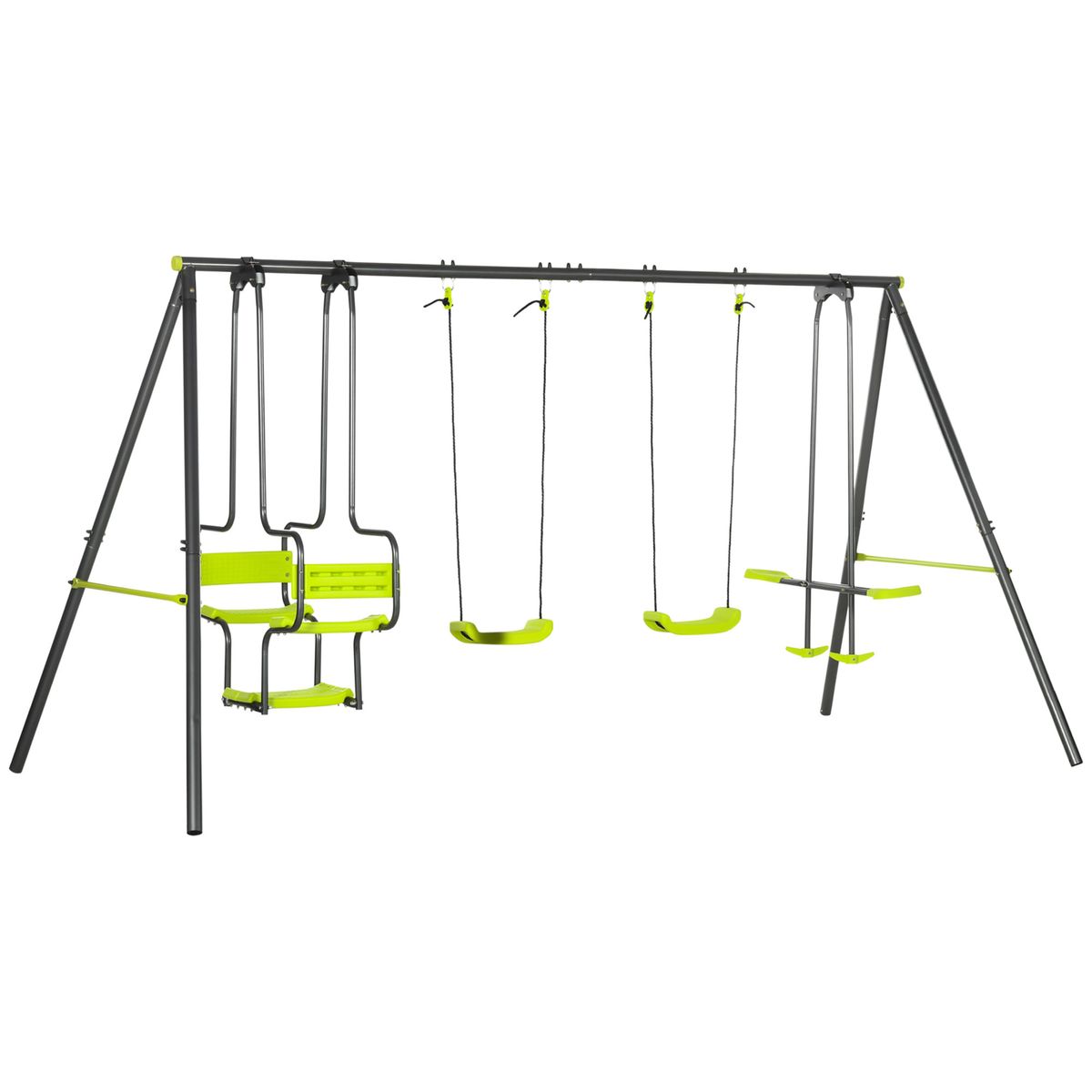 Columpio-infantil-Fauna-Outsunny-6-asientos--3A-verde-186x355x184-cm-fondo-blanco