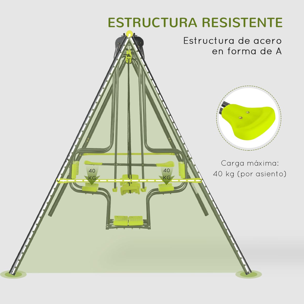 Columpio-infantil-Fauna-Outsunny-6-asientos--3A-verde-186x355x184-cm