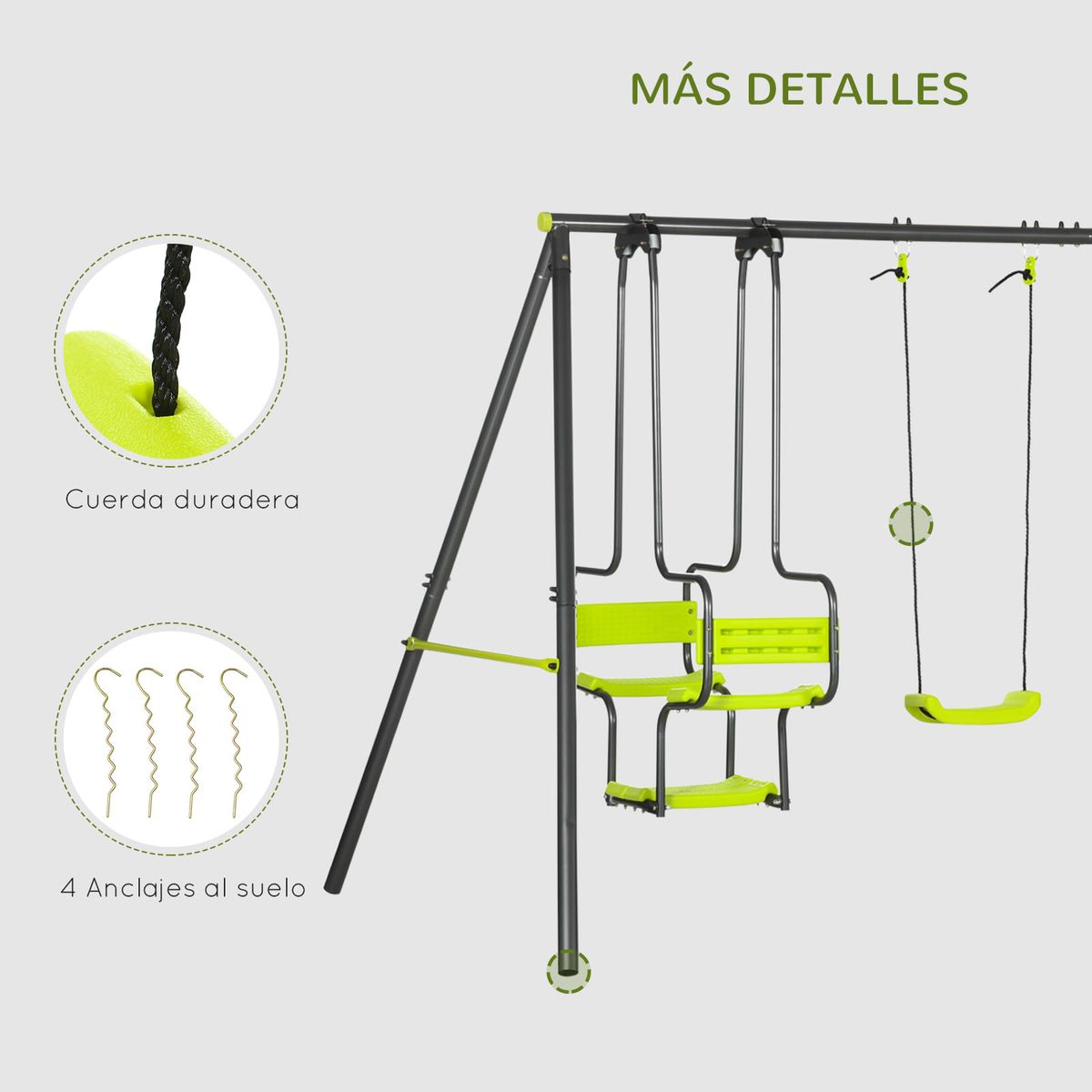 Columpio-infantil-Fauna-Outsunny-6-asientos--3A-verde-186x355x184-cm
