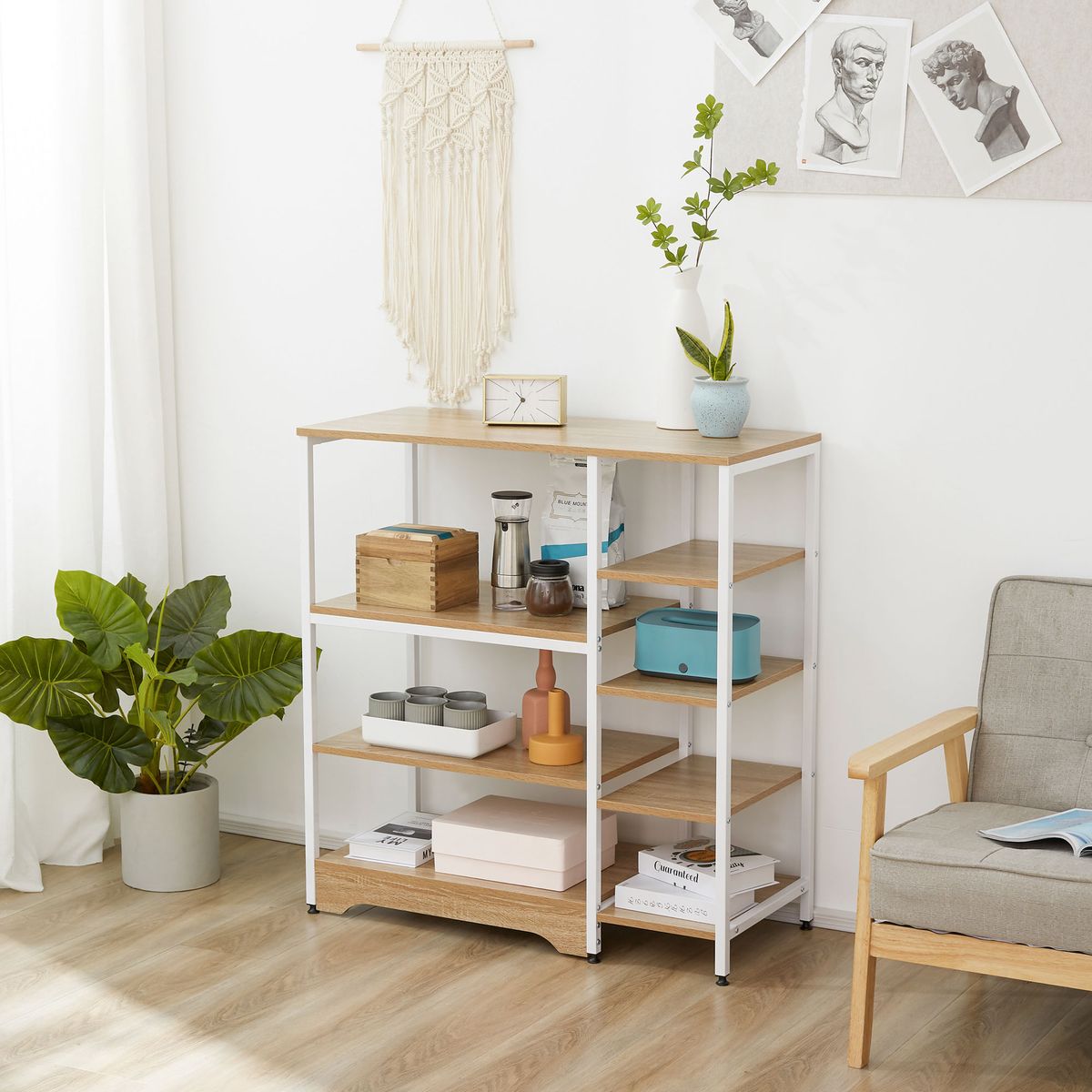 Estanteria-Dulce-Homcom-7-estantes-natural-blanco-95x90x40-cm