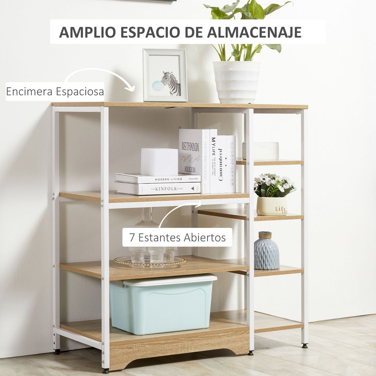 Estanteria-Dulce-Homcom-7-estantes-natural-blanco-95x90x40-cm