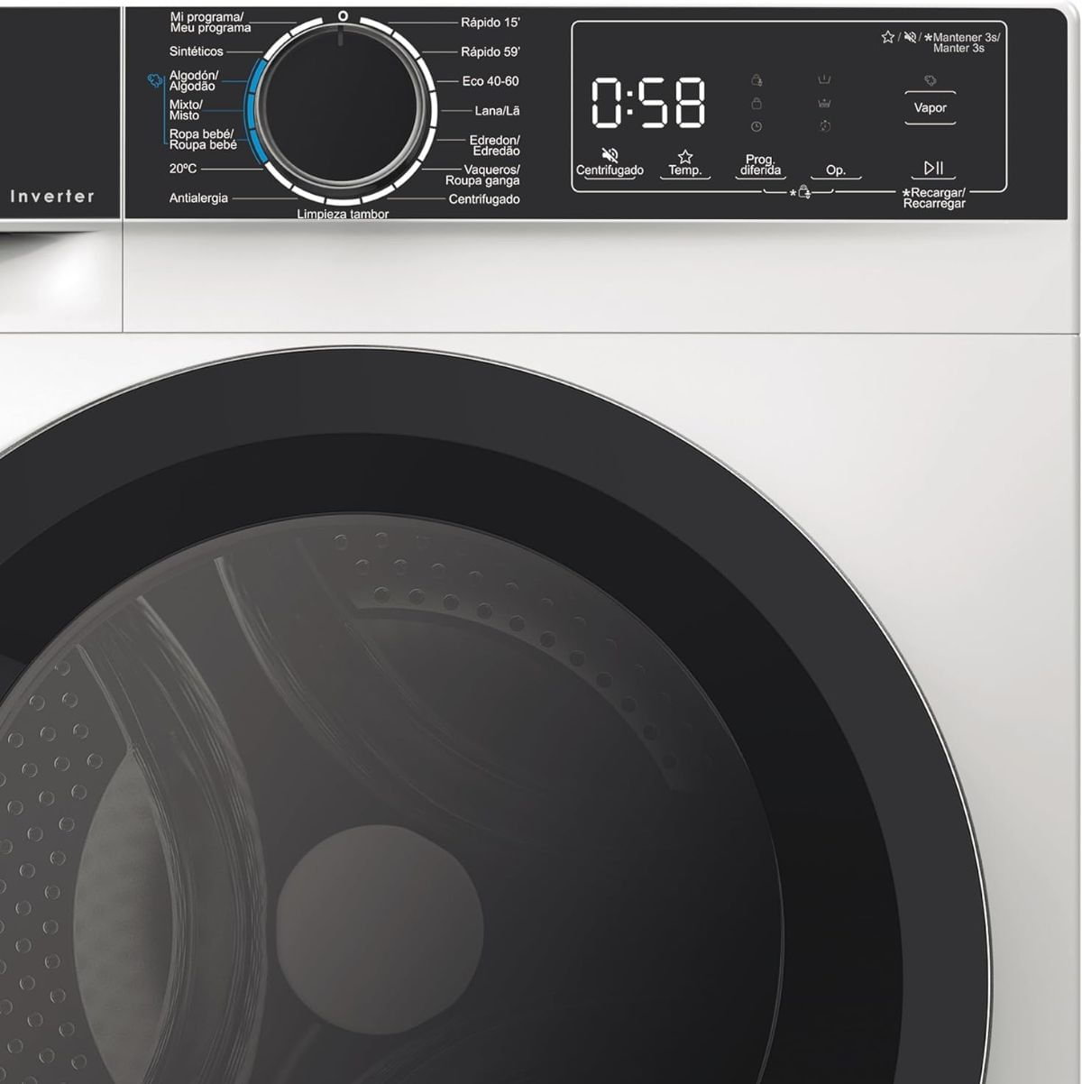 Lavadora-carga-frontal-Edesa-EWF8403WH-8kg-16-programas-A-blanco-negro-595-cm-detalle