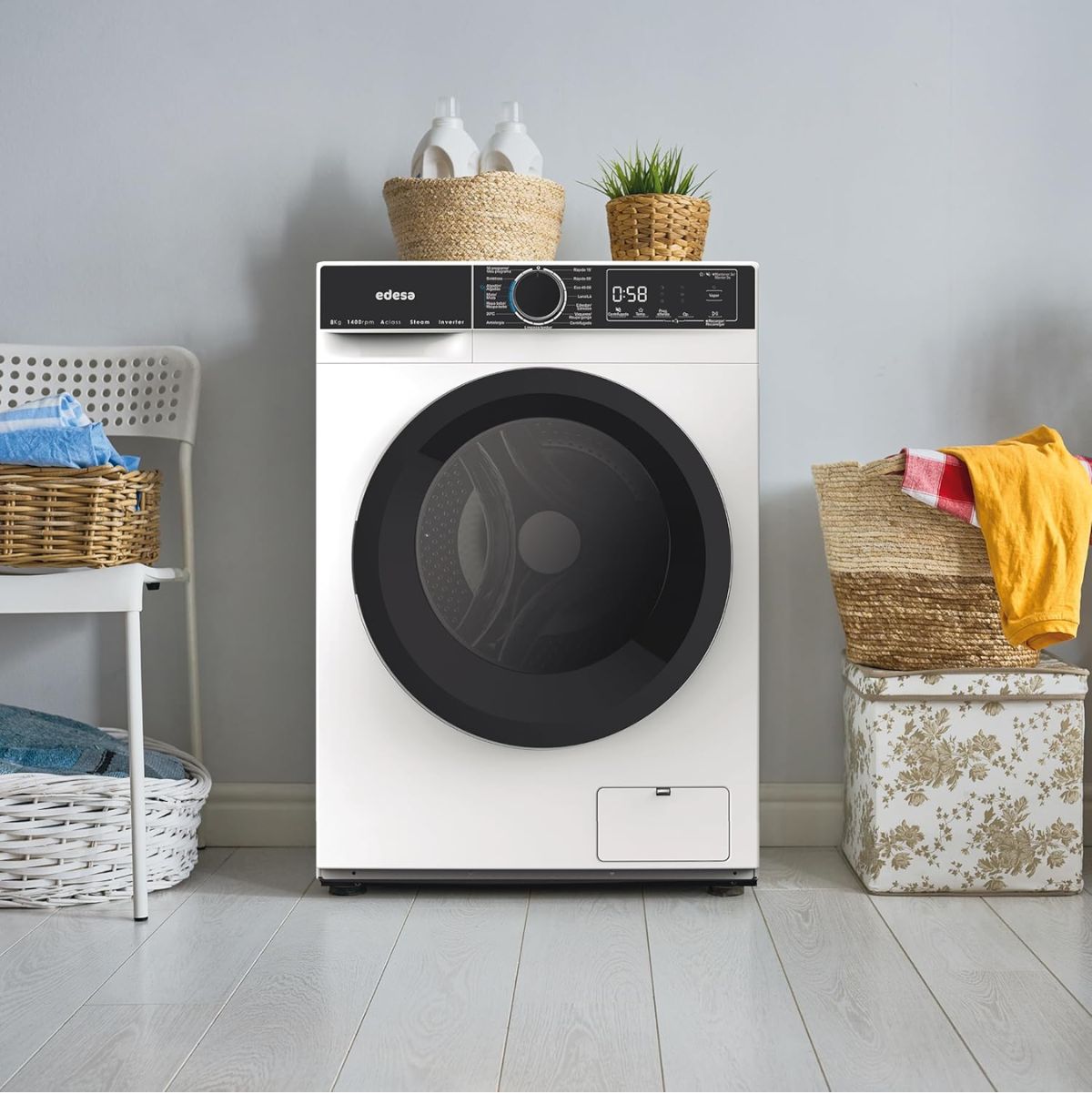 Lavadora-carga-frontal-Edesa-EWF8403WH-8kg-16-programas-A-blanco-negro-595-cm-ambientada